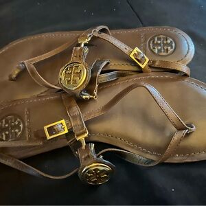 Tory Burch Brown Sandals with Gold Accents